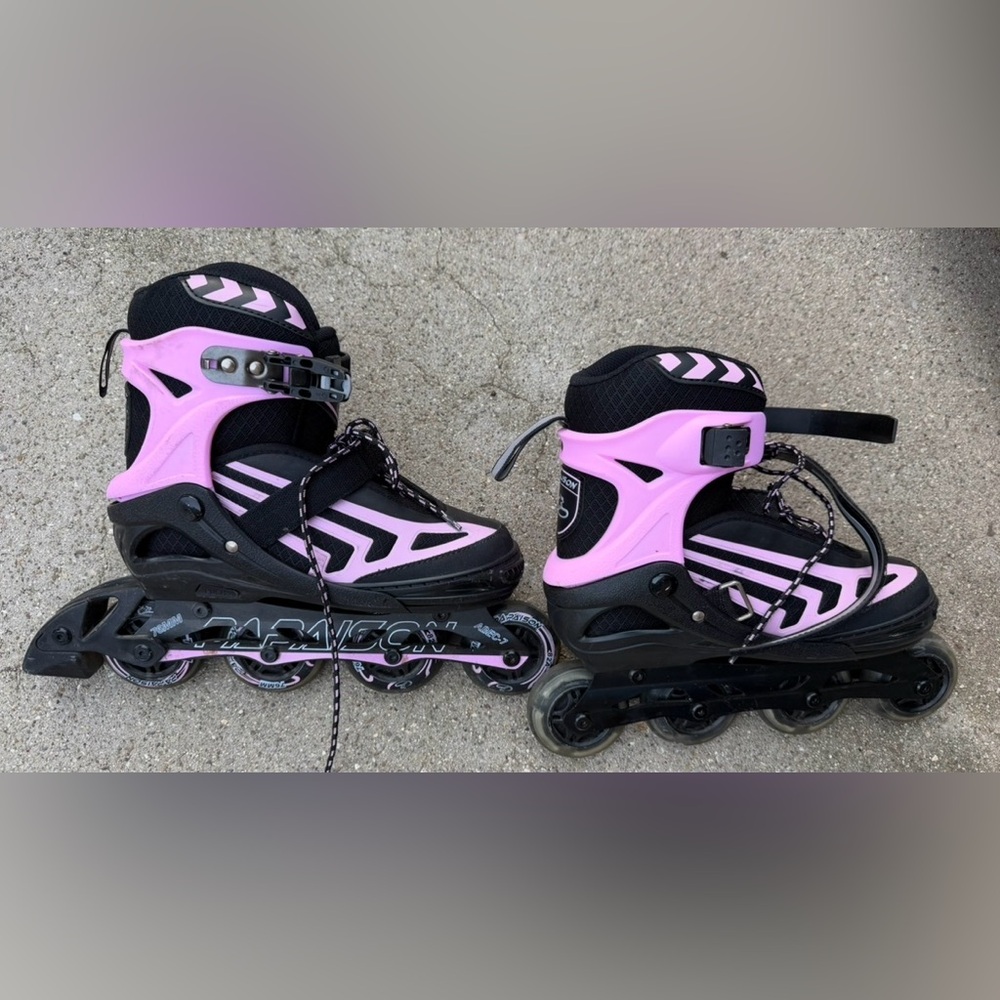 PAPAISON Pink and Black Adjustable Inline Roller Skates, Wonens